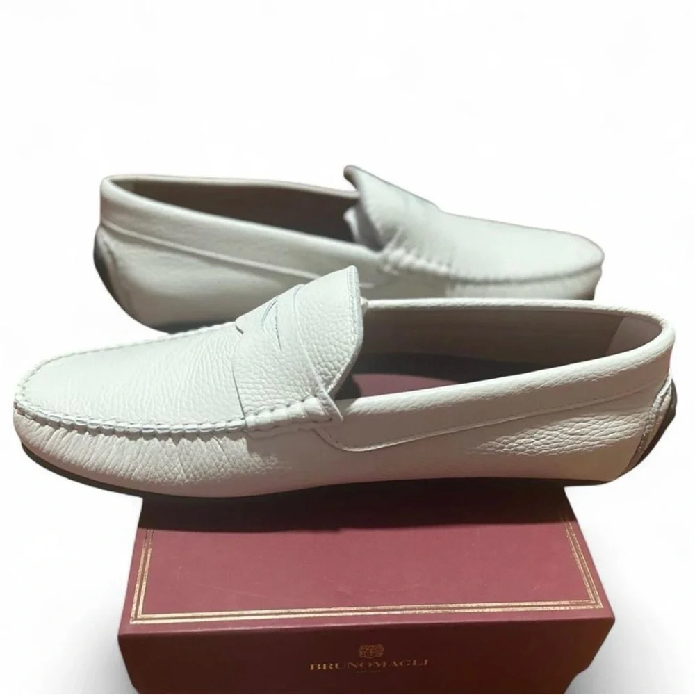 Bruno Magli Off-White Pebble Leather Driver Loafers Size EU 43/ US Men’s 10